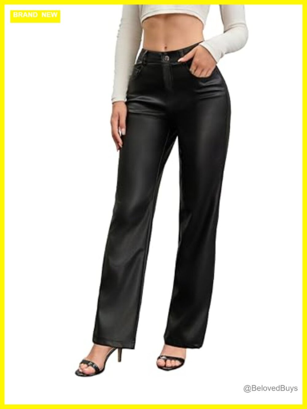 Women's High Waist Faux Leather Wide Leg Pants with Pockets
